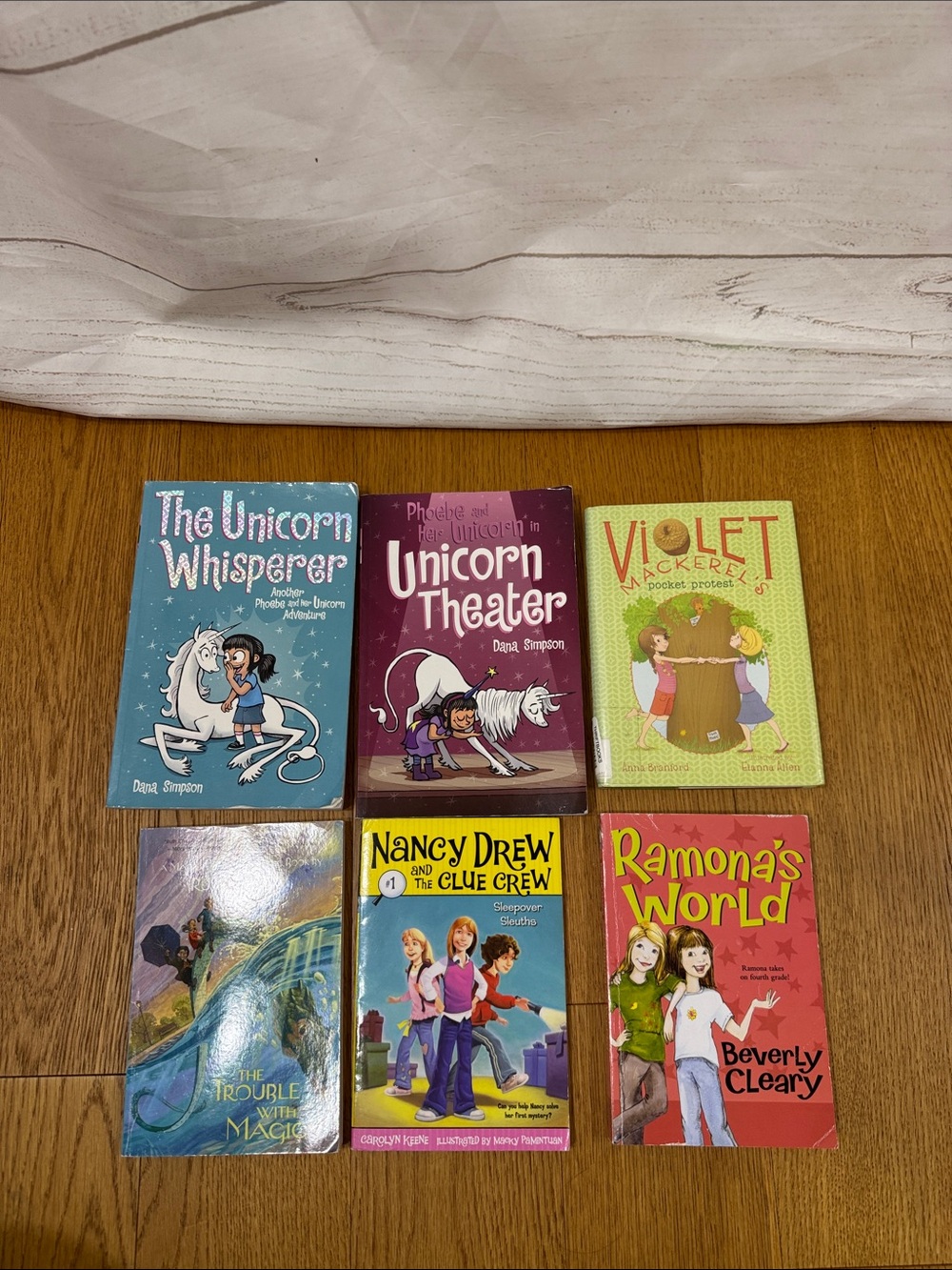 Bundle of 6 Kids Books -Unicorn Whisper- Nancy Drew-Ramona's world -